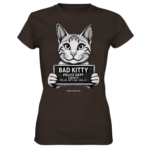 Bad Kitty – Lustiges Katzen Mugshot Shirt im Comic-Stil - Ladies Premium Shirt Bright Lights Arts