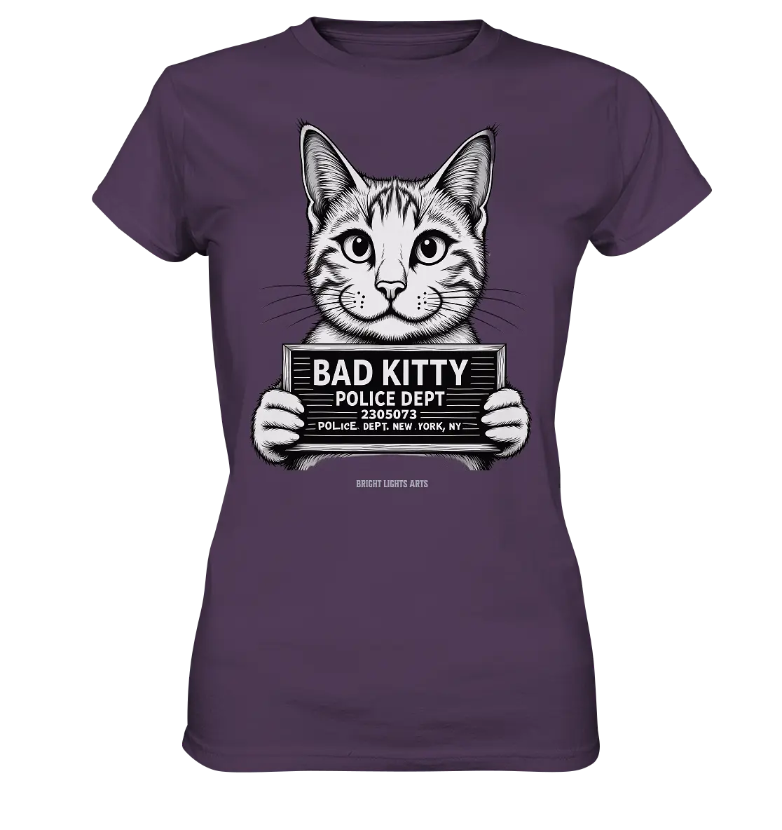 Bad Kitty – Lustiges Katzen Mugshot Shirt im Comic-Stil - Ladies Premium Shirt Bright Lights Arts