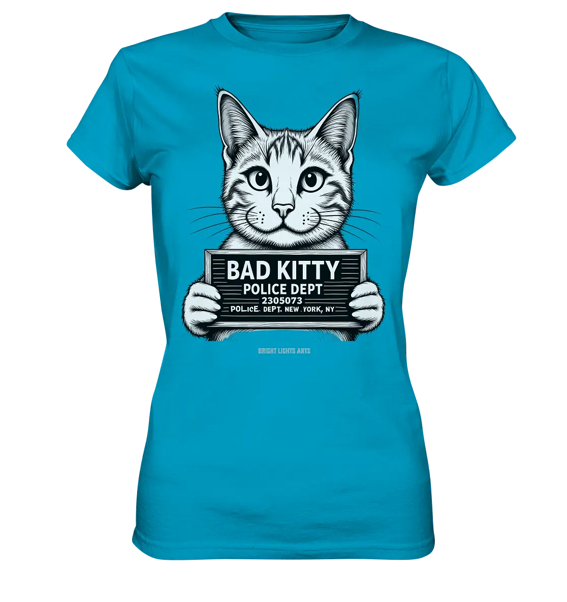 Bad Kitty – Lustiges Katzen Mugshot Shirt im Comic-Stil - Ladies Premium Shirt Bright Lights Arts