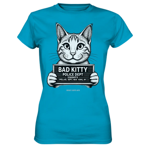 Bad Kitty – Lustiges Katzen Mugshot Shirt im Comic-Stil - Ladies Premium Shirt Bright Lights Arts