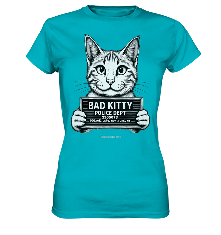 Bad Kitty – Lustiges Katzen Mugshot Shirt im Comic-Stil - Ladies Premium Shirt Bright Lights Arts