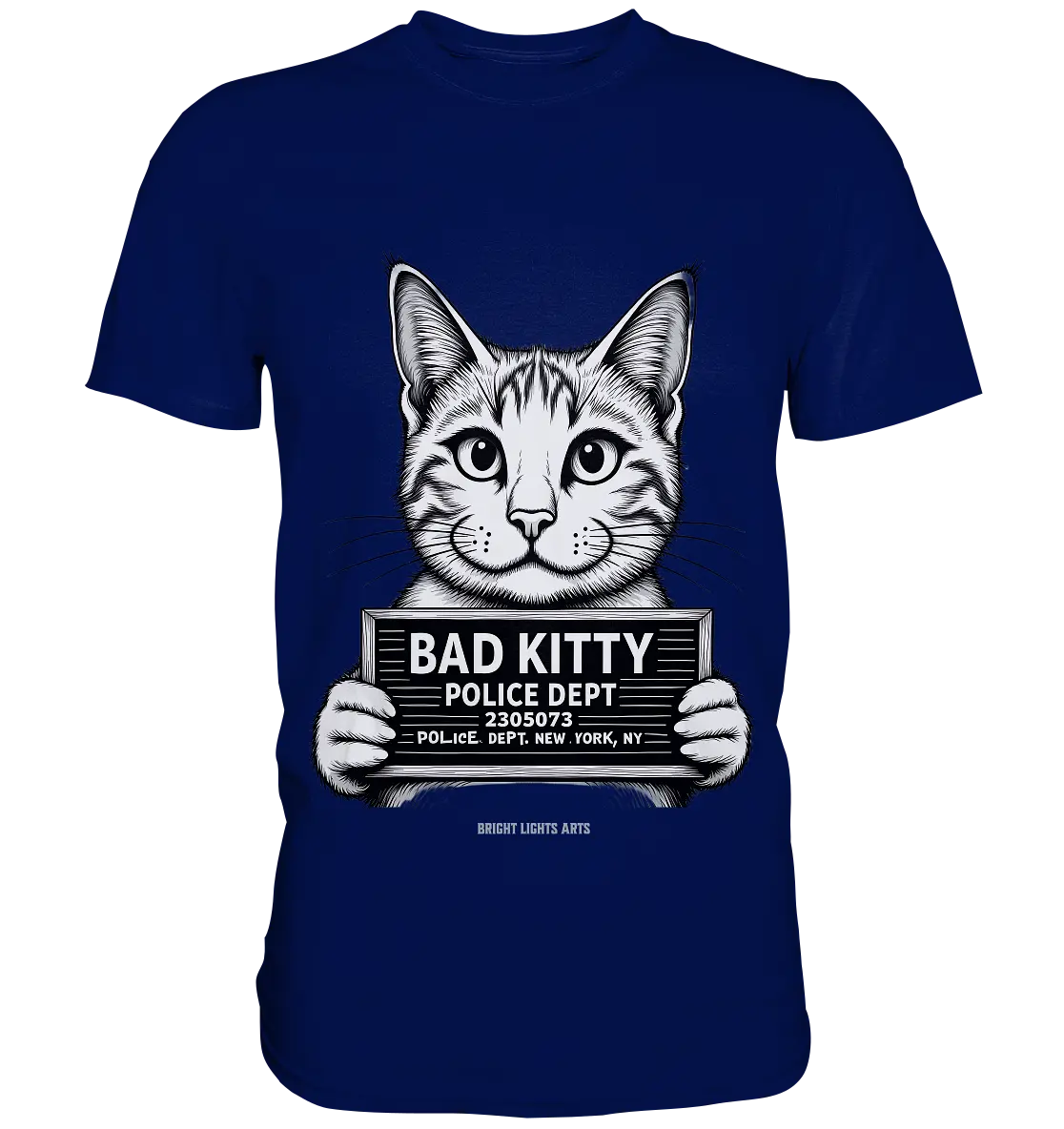 Bad Kitty – Lustiges Katzen Mugshot Shirt im Comic-Stil - Premium Shirt Bright Lights Arts