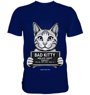 Bad Kitty – Lustiges Katzen Mugshot Shirt im Comic-Stil - Premium Shirt Bright Lights Arts