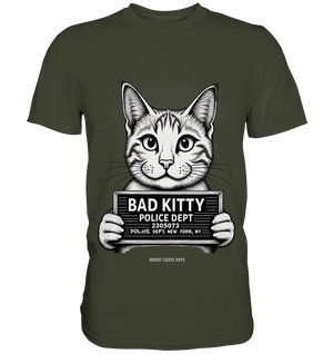 Bad Kitty – Lustiges Katzen Mugshot Shirt im Comic-Stil - Premium Shirt Bright Lights Arts