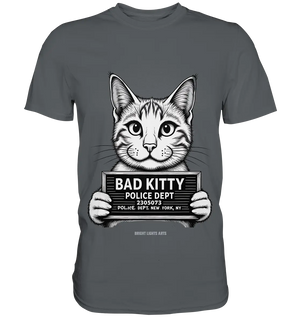 Bad Kitty – Lustiges Katzen Mugshot Shirt im Comic-Stil - Premium Shirt Bright Lights Arts
