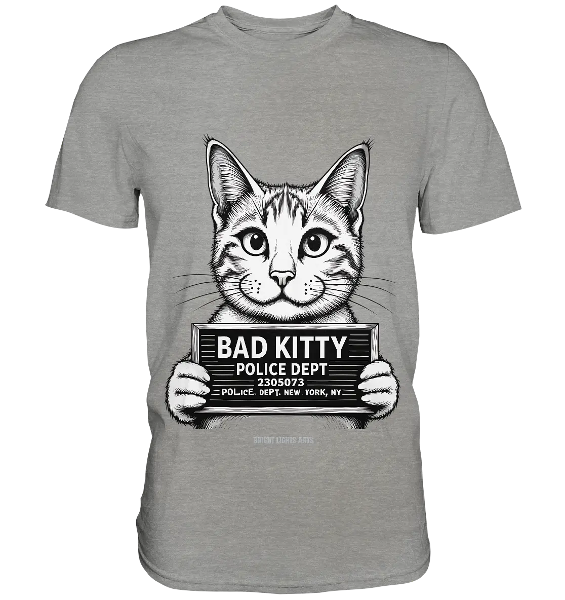 Bad Kitty – Lustiges Katzen Mugshot Shirt im Comic-Stil - Premium Shirt Bright Lights Arts