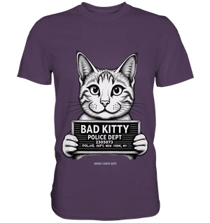 Bad Kitty – Lustiges Katzen Mugshot Shirt im Comic-Stil - Premium Shirt Bright Lights Arts