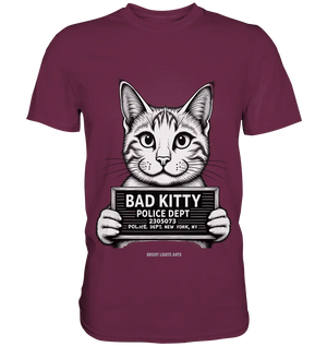 Bad Kitty – Lustiges Katzen Mugshot Shirt im Comic-Stil - Premium Shirt Bright Lights Arts