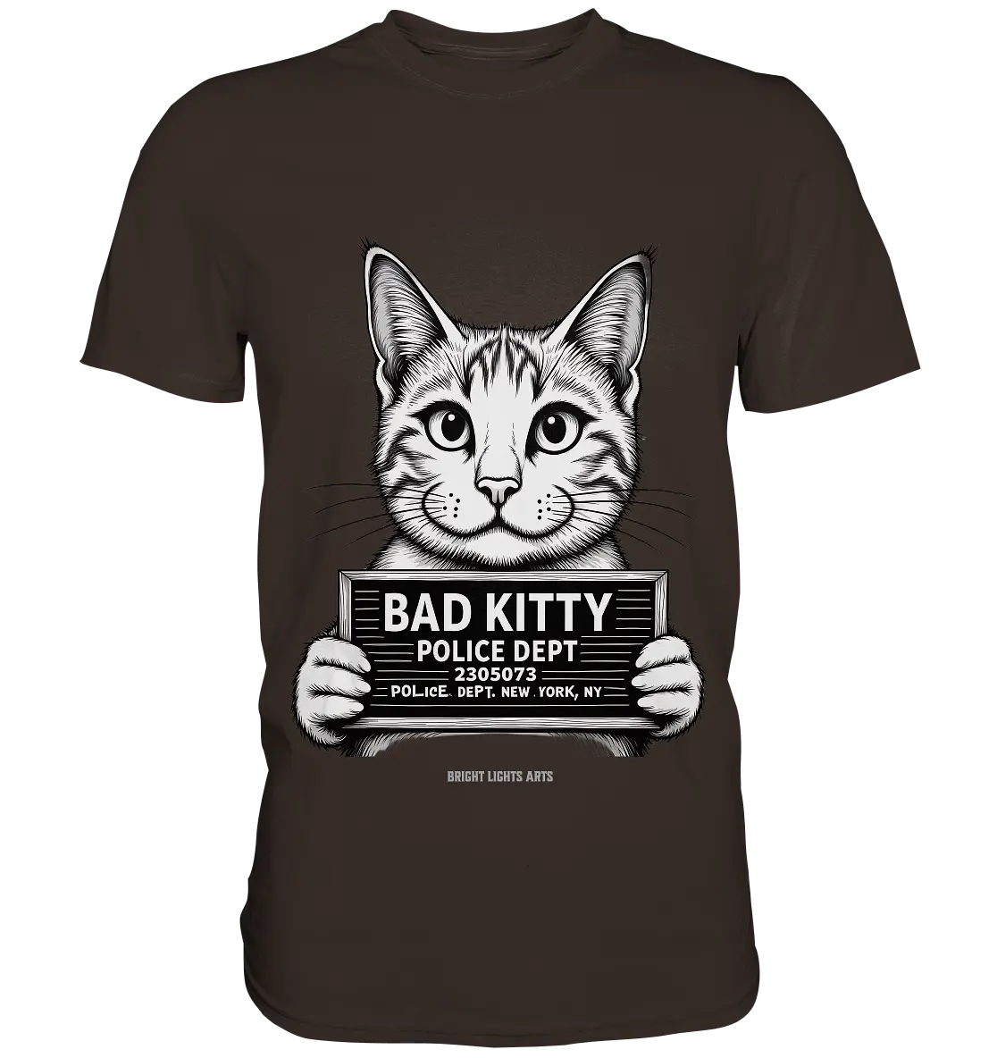 Bad Kitty – Lustiges Katzen Mugshot Shirt im Comic-Stil - Premium Shirt Bright Lights Arts