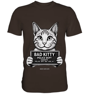 Bad Kitty – Lustiges Katzen Mugshot Shirt im Comic-Stil - Premium Shirt Bright Lights Arts