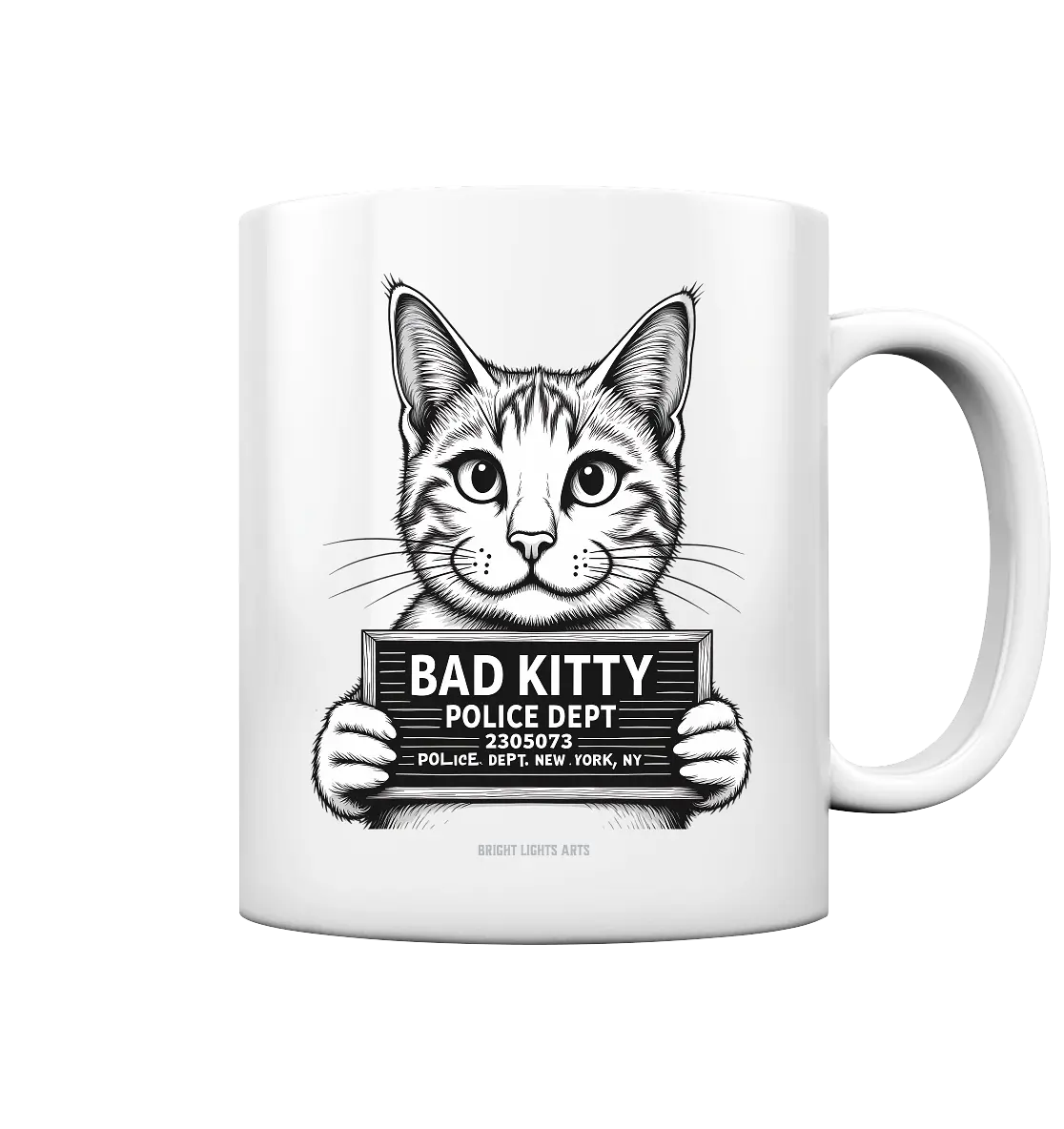 Bad Kitty – Lustiges Katzen Mugshot Shirt im Comic-Stil - Tasse glossy Bright Lights Arts
