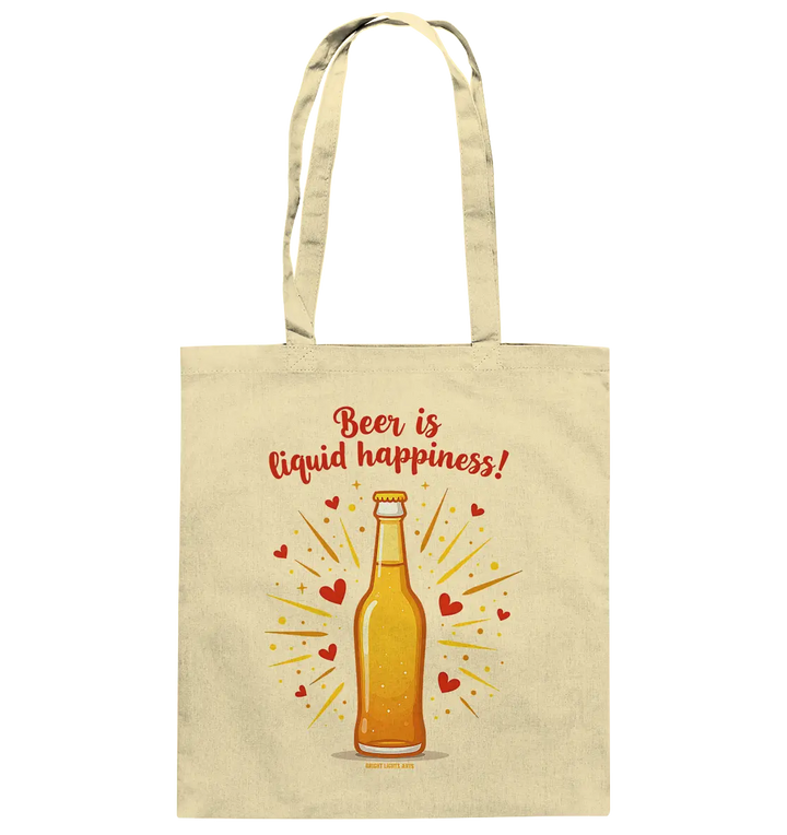 Beer is liquid happiness! – Humorvolles Bierflaschen-Design - Baumwolltasche Bright Lights Arts