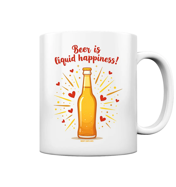 Beer is liquid happiness! – Humorvolles Bierflaschen-Design - Tasse glossy Bright Lights Arts
