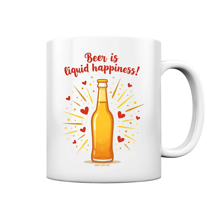 Beer is liquid happiness! – Humorvolles Bierflaschen-Design - Tasse glossy Bright Lights Arts