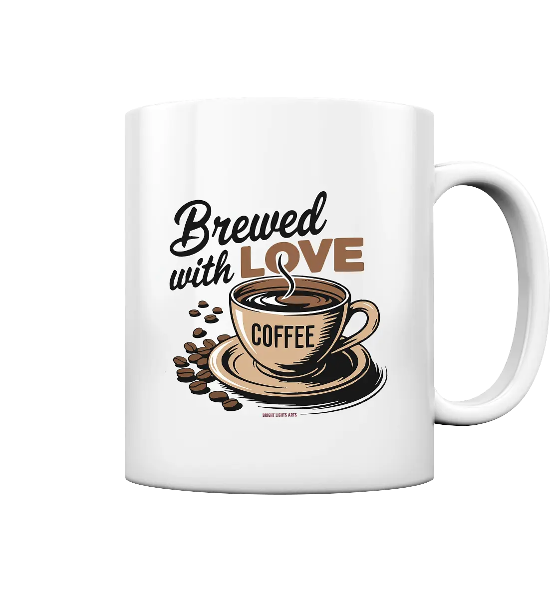 Brewed with LOVE – Charmantes Kaffee-Design voller Wärme - Tasse glossy Bright Lights Arts