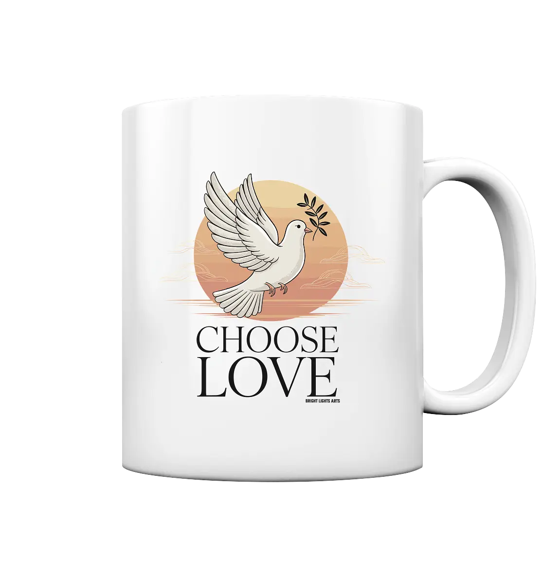 CHOOSE LOVE – Friedvolle Tauben-Illustration für Harmonie - Tasse glossy Bright Lights Arts