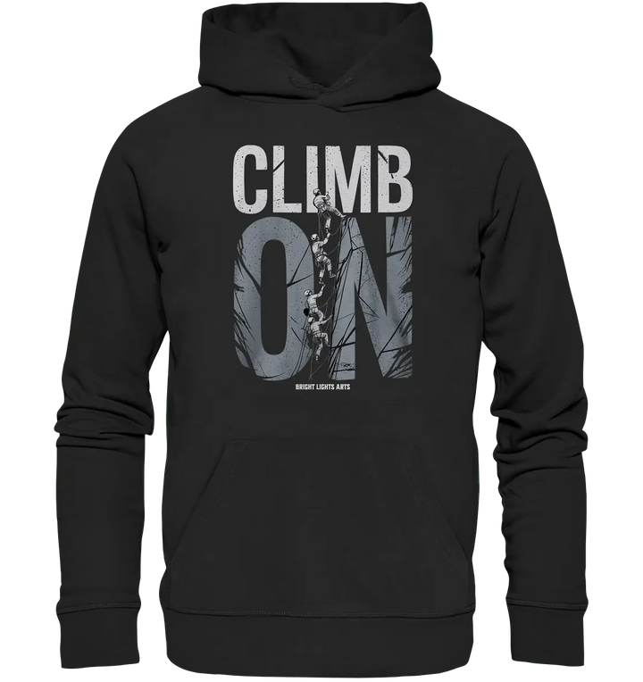 CLIMB ON – Abenteuerliches Kletter - Design mit Teamgeist - Organic Hoodie - Bright Lights Arts