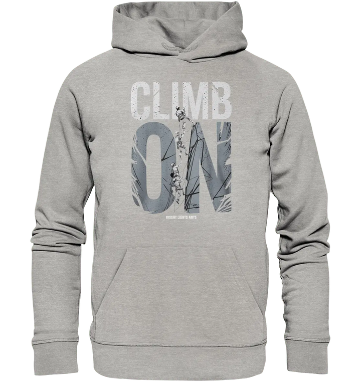 CLIMB ON – Abenteuerliches Kletter - Design mit Teamgeist - Organic Hoodie - Bright Lights Arts