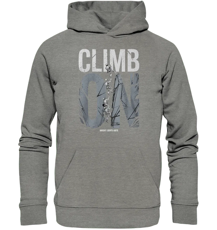 CLIMB ON – Abenteuerliches Kletter - Design mit Teamgeist - Organic Hoodie - Bright Lights Arts