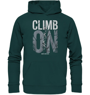 CLIMB ON – Abenteuerliches Kletter - Design mit Teamgeist - Organic Hoodie - Bright Lights Arts