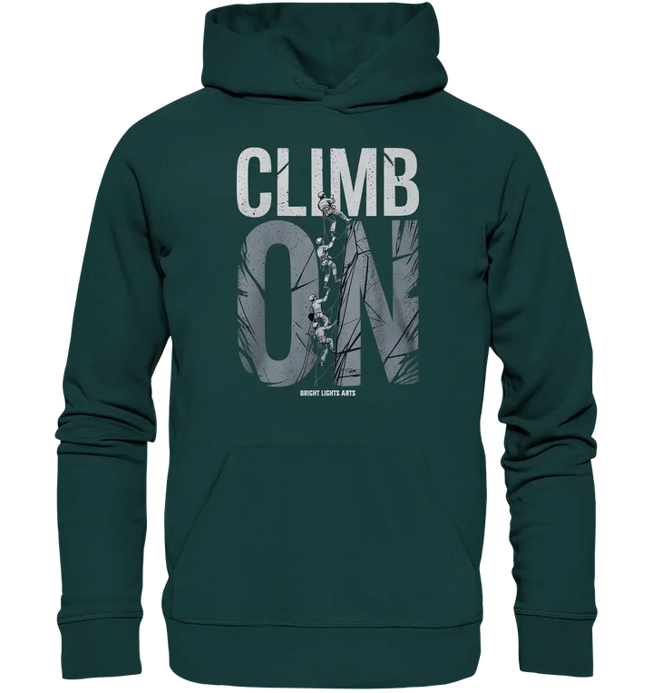 CLIMB ON – Abenteuerliches Kletter - Design mit Teamgeist - Organic Hoodie - Bright Lights Arts