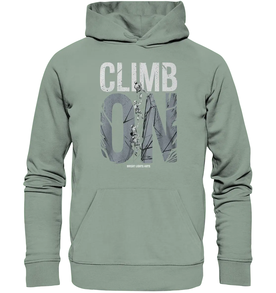 CLIMB ON – Abenteuerliches Kletter - Design mit Teamgeist - Organic Hoodie - Bright Lights Arts