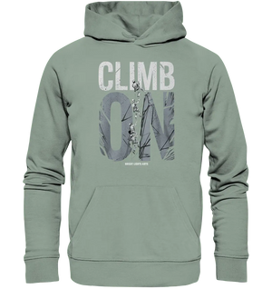 CLIMB ON – Abenteuerliches Kletter - Design mit Teamgeist - Organic Hoodie - Bright Lights Arts