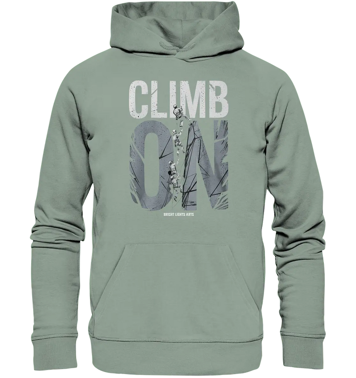 CLIMB ON – Abenteuerliches Kletter - Design mit Teamgeist - Organic Hoodie - Bright Lights Arts