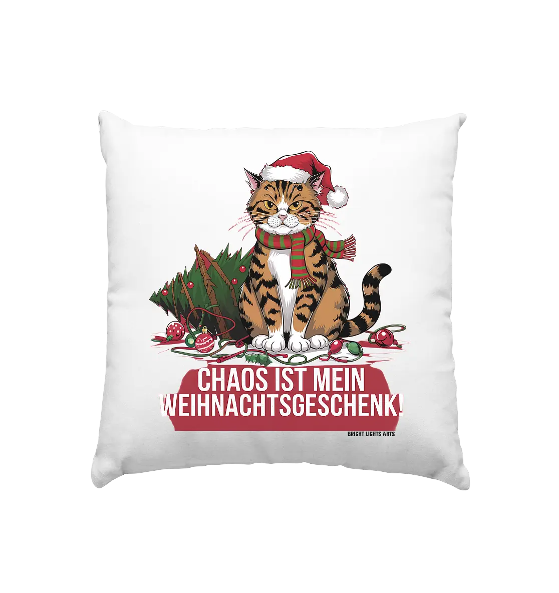 Chaos ist mein Weihnachtsgeschenk – Lustige Katzenillustration - Kissen 40x40cm Bright Lights Arts