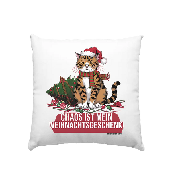 Chaos ist mein Weihnachtsgeschenk – Lustige Katzenillustration - Kissen 40x40cm Bright Lights Arts