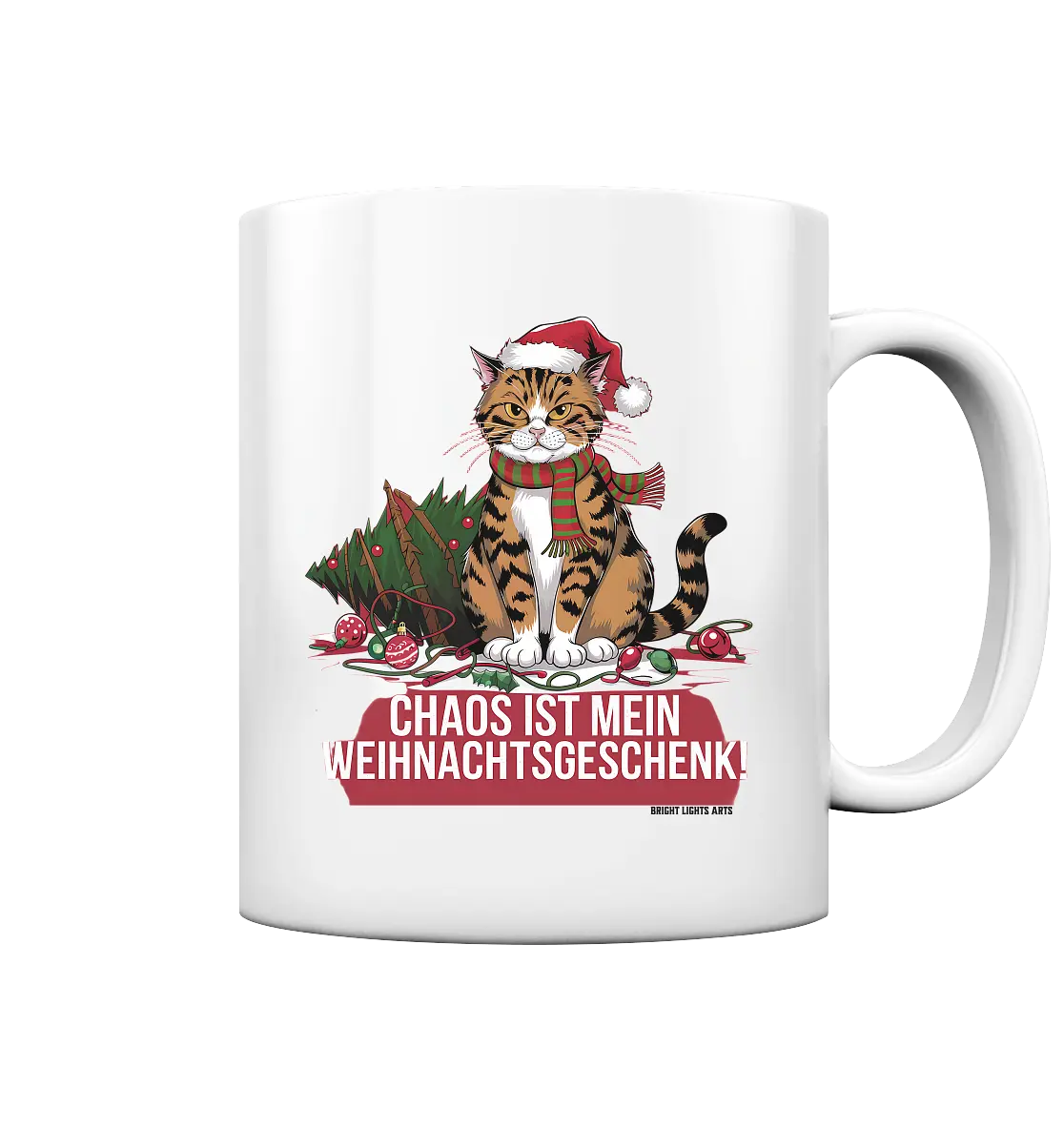 Chaos ist mein Weihnachtsgeschenk – Lustige Katzenillustration - Tasse glossy Bright Lights Arts