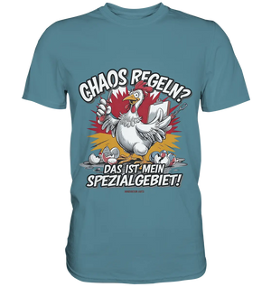 Chaos regeln? Das ist mein Spezialgebiet! – Humorvolles Huhn-Design - Premium Shirt Bright Lights Arts