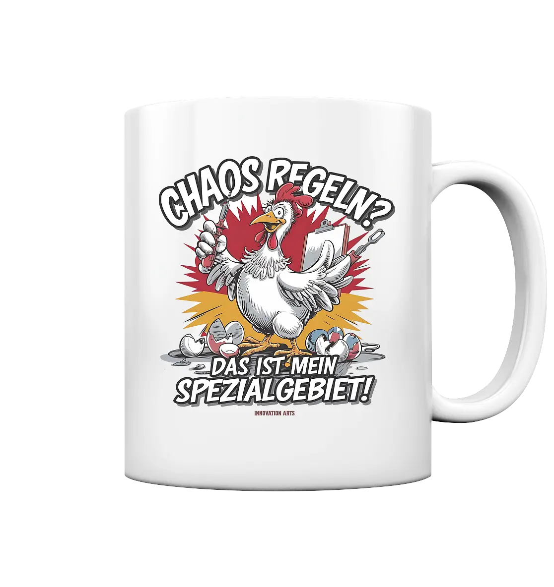Chaos regeln? Das ist mein Spezialgebiet! – Humorvolles Huhn-Design - Tasse glossy Bright Lights Arts