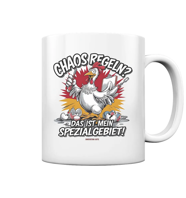Chaos regeln? Das ist mein Spezialgebiet! – Humorvolles Huhn-Design - Tasse glossy Bright Lights Arts