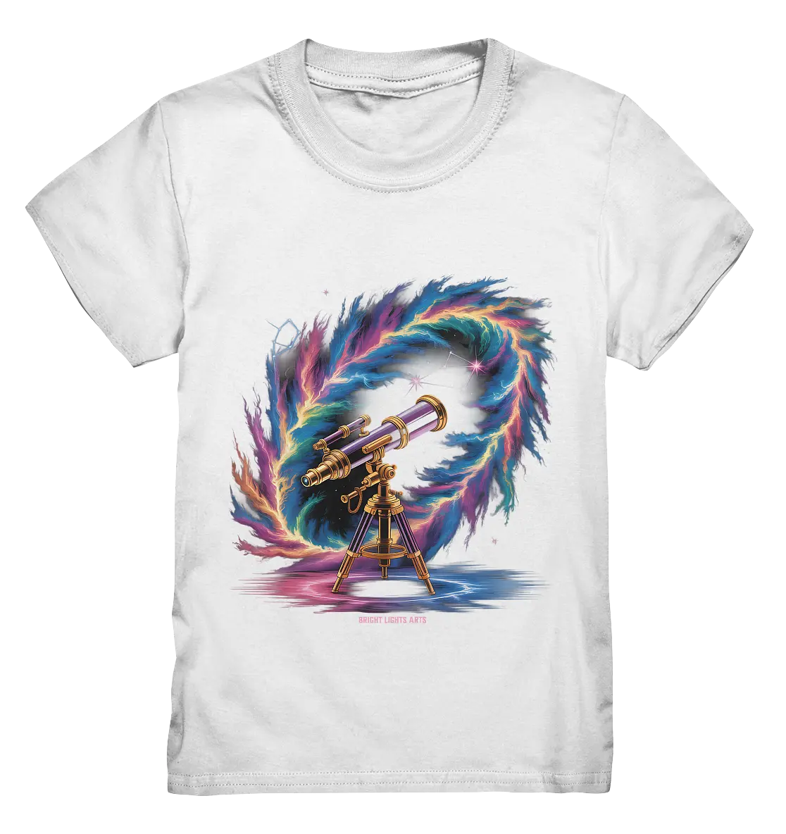 Cosmic Telescope Adventure - Kids Premium Shirt Bright Lights Arts
