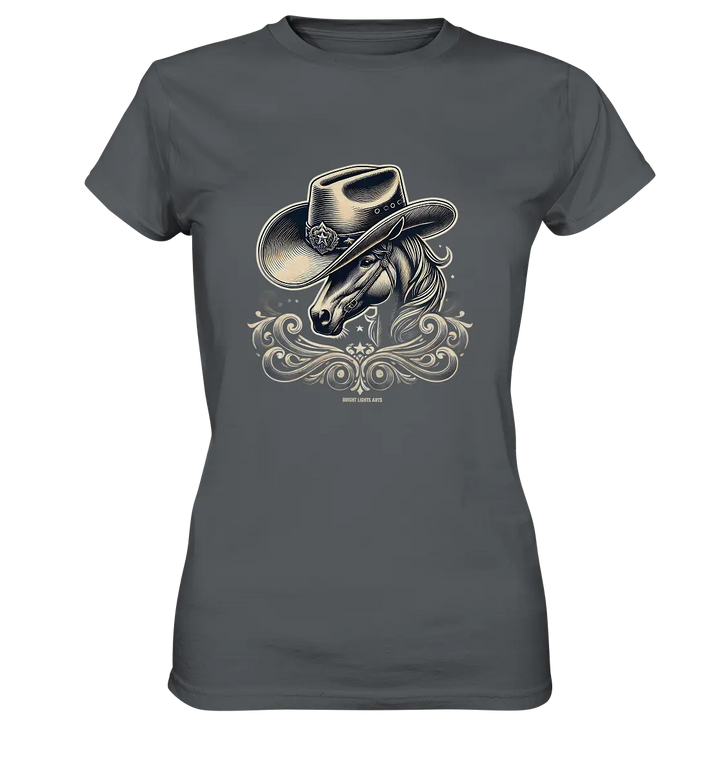 Cowboy Spirit – Detailreiches Western-Design mit Pferdekopf - Ladies Premium Shirt Bright Lights Arts