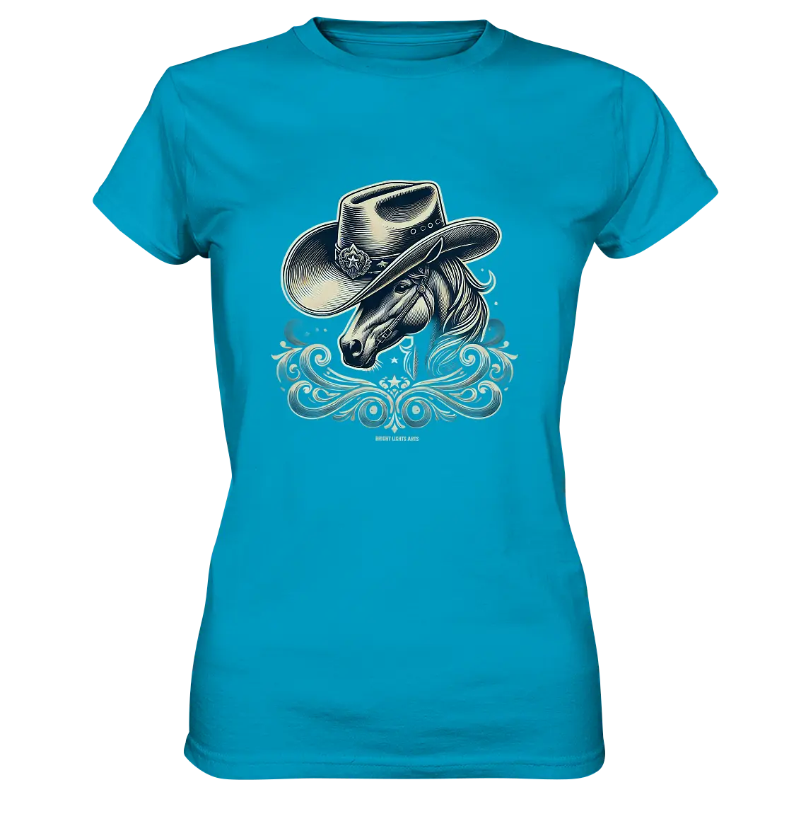 Cowboy Spirit – Detailreiches Western-Design mit Pferdekopf - Ladies Premium Shirt Bright Lights Arts