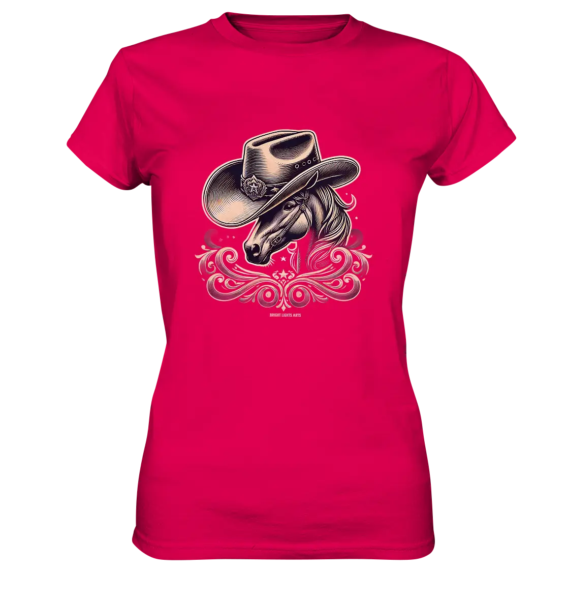 Cowboy Spirit – Detailreiches Western-Design mit Pferdekopf - Ladies Premium Shirt Bright Lights Arts