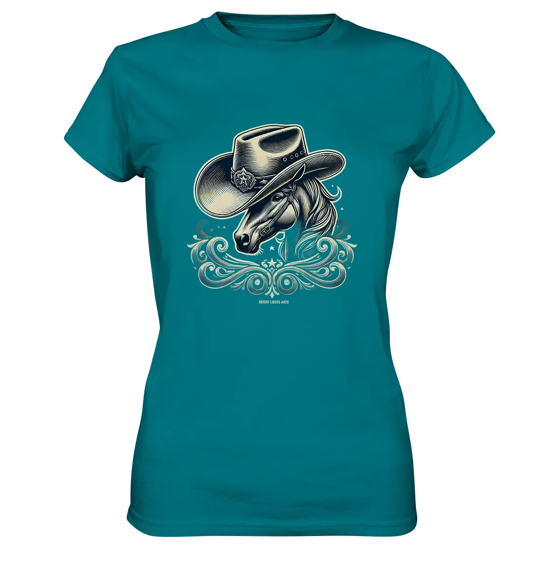 Cowboy Spirit – Detailreiches Western-Design mit Pferdekopf - Ladies Premium Shirt Bright Lights Arts