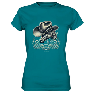 Cowboy Spirit – Detailreiches Western-Design mit Pferdekopf - Ladies Premium Shirt Bright Lights Arts