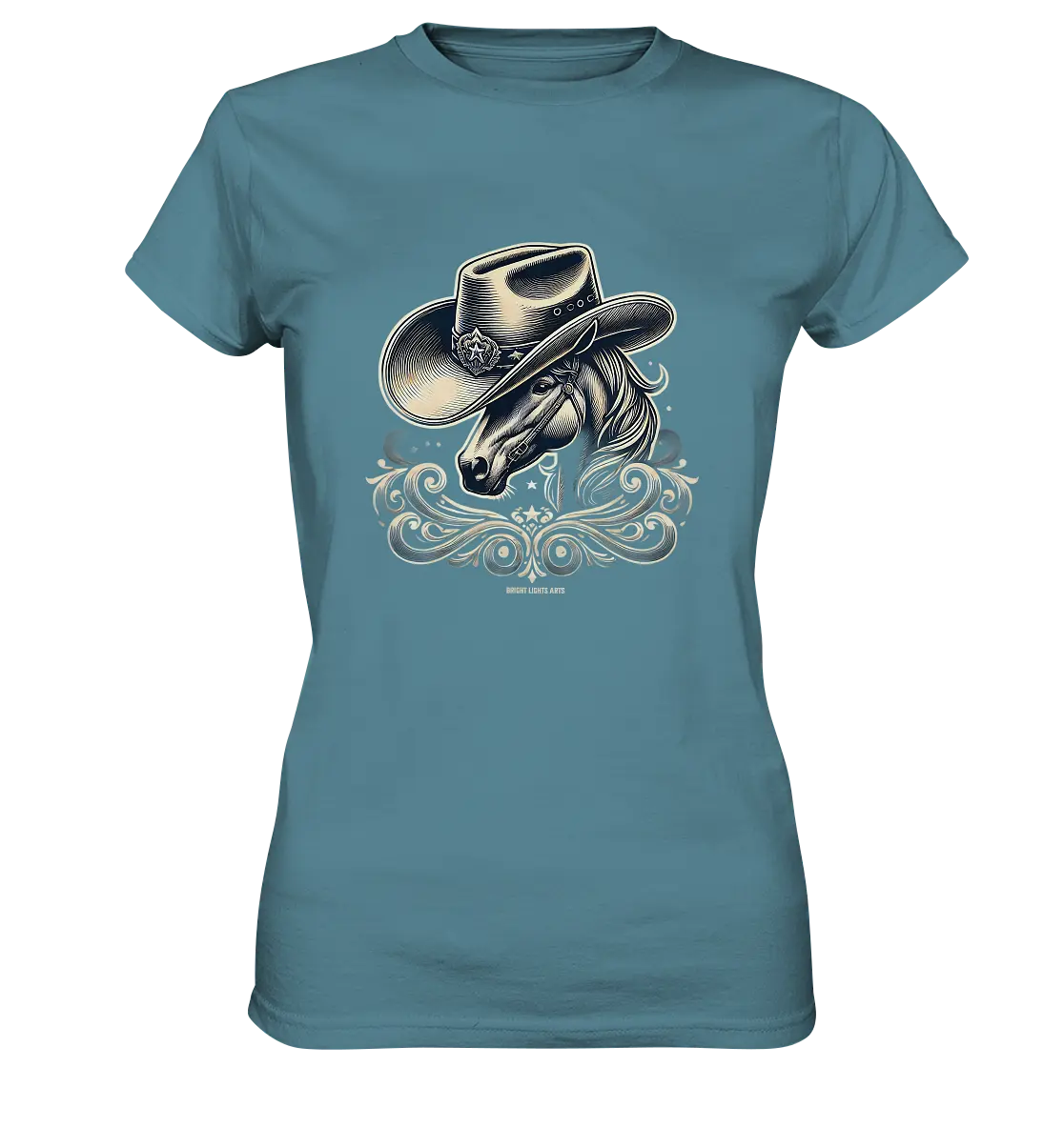 Cowboy Spirit – Detailreiches Western-Design mit Pferdekopf - Ladies Premium Shirt Bright Lights Arts