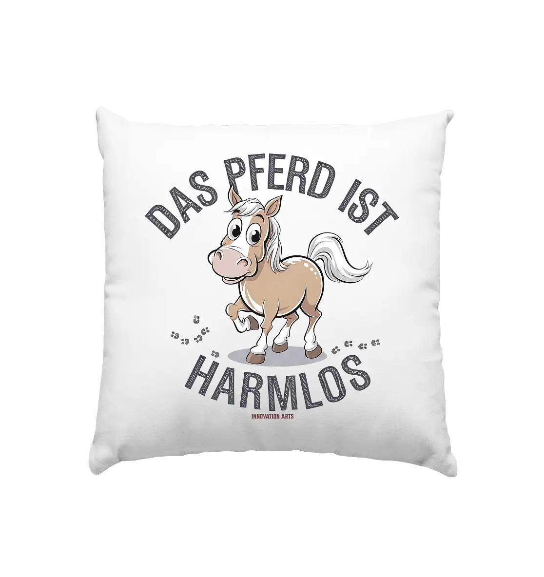 Das Pferd ist harmlos – Humorvolles Cartoon-Design - Kissen 40x40cm Bright Lights Arts