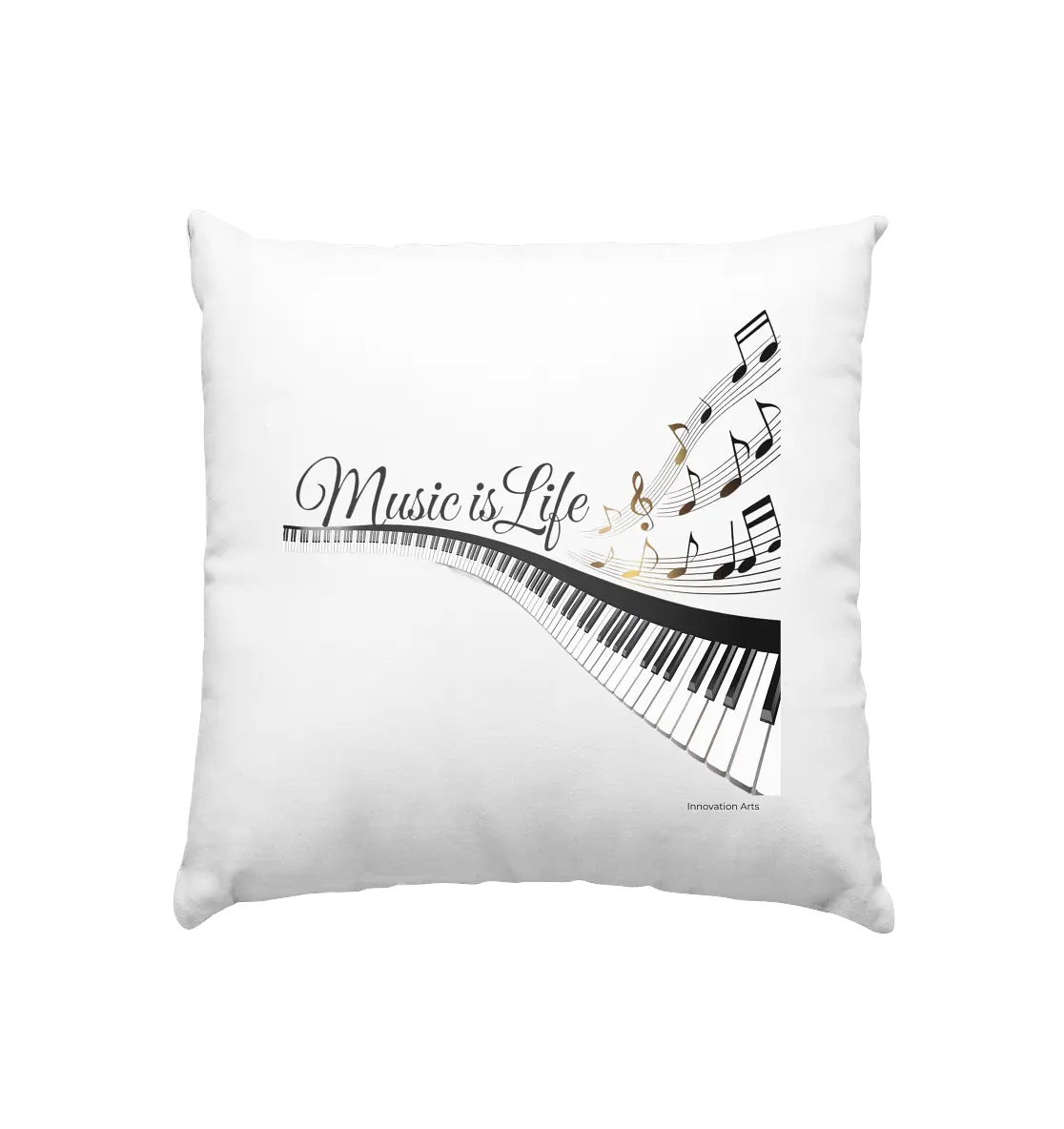 Elegantes Klavier mit Musiknoten in goldbraunen Tönen - Kissen 40x40cm Bright Lights Arts