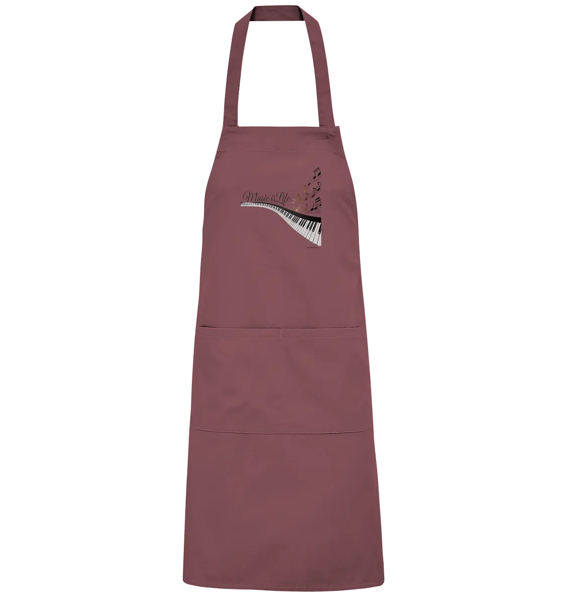 Elegantes Klavier mit Musiknoten in goldbraunen Tönen - Organic Grillschürze Bright Lights Arts