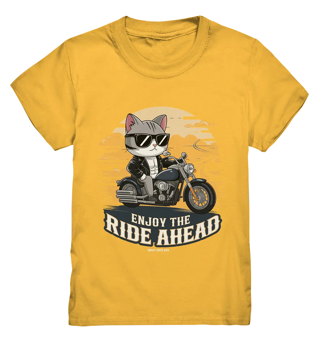 Enjoy the Ride Ahead - Katze auf Motorrad ins Abenteuer - Kids Premium Shirt Bright Lights Arts