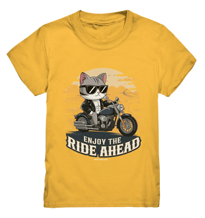 Enjoy the Ride Ahead - Katze auf Motorrad ins Abenteuer - Kids Premium Shirt Bright Lights Arts