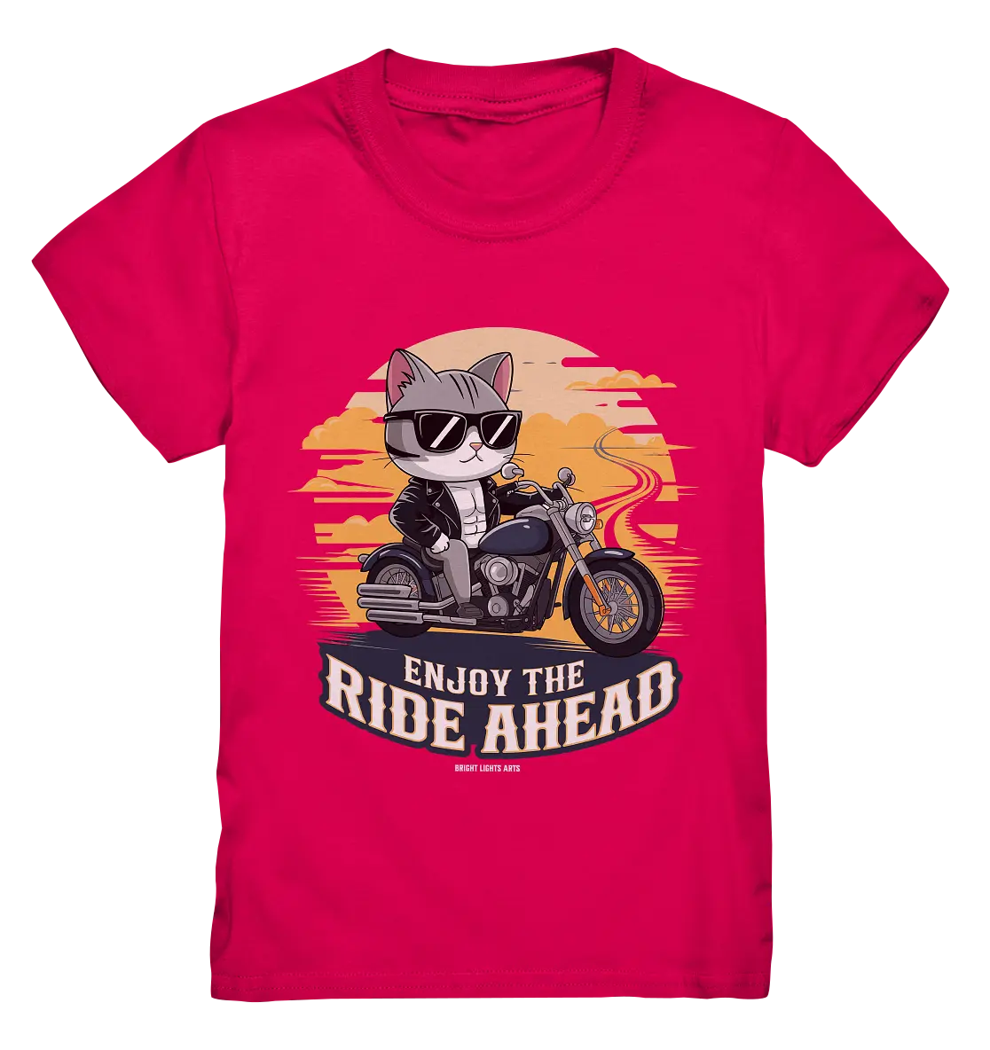 Enjoy the Ride Ahead - Katze auf Motorrad ins Abenteuer - Kids Premium Shirt Bright Lights Arts
