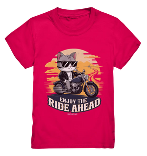 Enjoy the Ride Ahead - Katze auf Motorrad ins Abenteuer - Kids Premium Shirt Bright Lights Arts