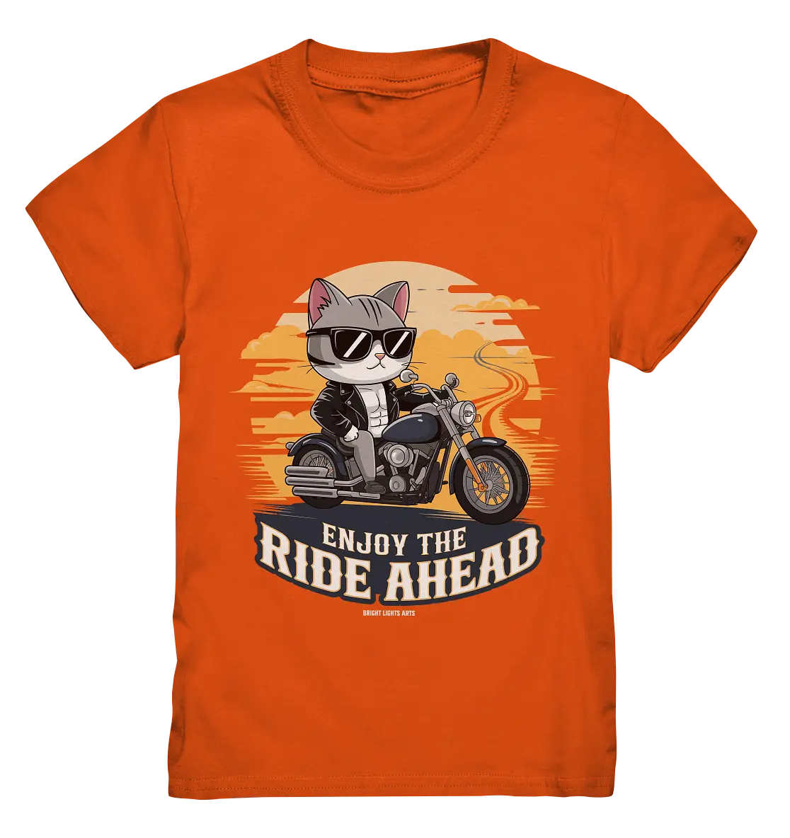 Enjoy the Ride Ahead - Katze auf Motorrad ins Abenteuer - Kids Premium Shirt Bright Lights Arts