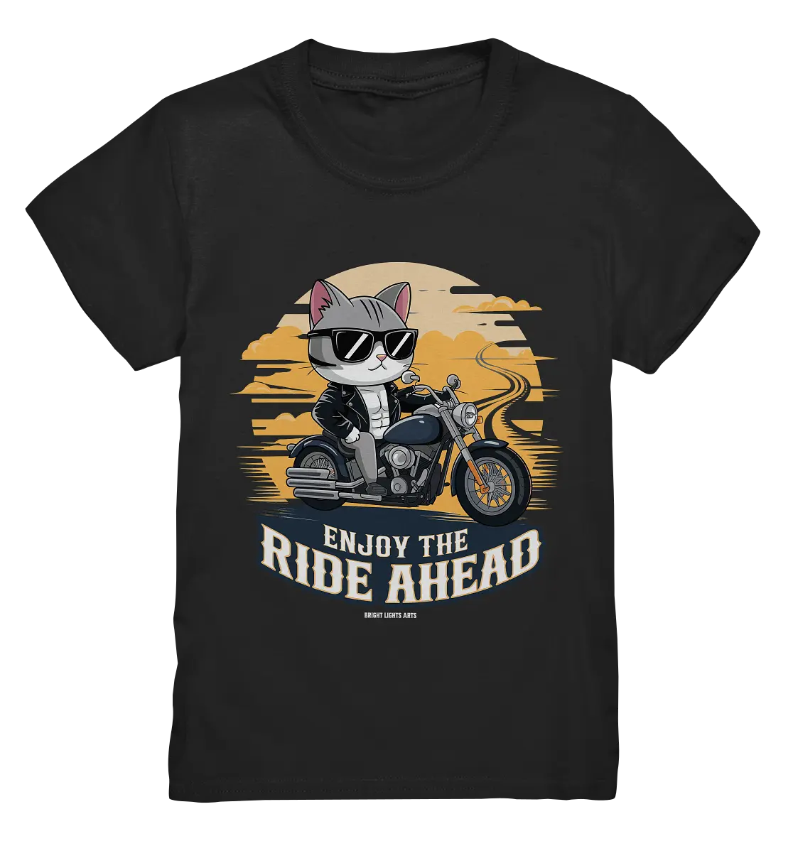 Enjoy the Ride Ahead - Katze auf Motorrad ins Abenteuer - Kids Premium Shirt Bright Lights Arts